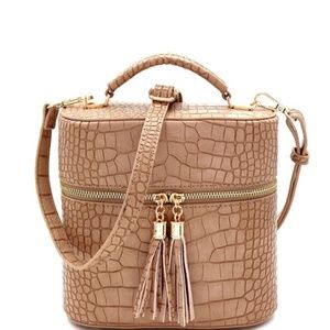 NICOLA Beige Crocodile Satchel Crossbody